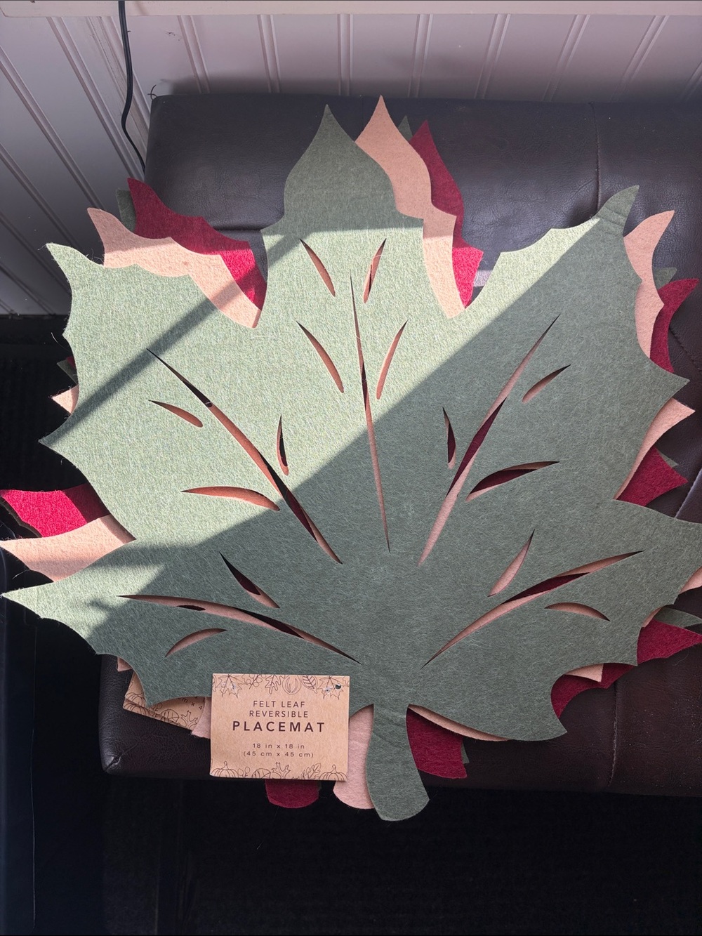 Felt Leaf Reversible Placemat - Green/Red - Unbranded